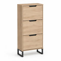 Schuhschrank mit 3 Klappen MDF Holzwerkstoff Eiche Optik Metallfüße Schwarz Rechteckig 60 x 35 x 120 cm