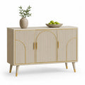 Sideboard mit 4 Türen MDF Rillenfront Metallbeine Gold Details Beige 160 x 40 x 80 cm