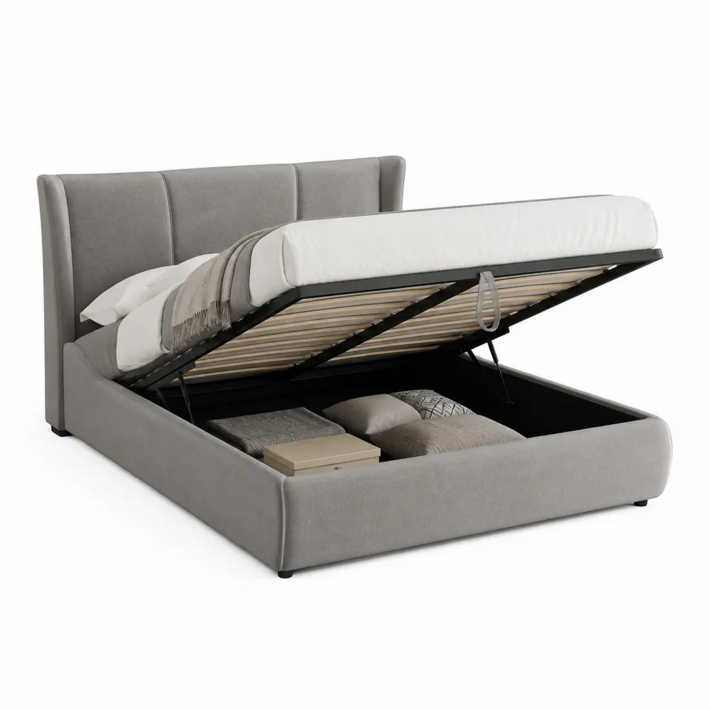 Stauraumbett Doppelbett Polsterbett Stoffbezug Grau 160 x 200 cm
