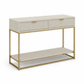 Konsolentisch mit 2 Schubladen MDF Platte Metallgestell Rillenfront rechteckig Weiß Gold 120 x 35 x 80 cm