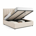 Stauraumbett Polsterbett Doppelbett mit Bettkasten Polyesterbezug Beige 160 x 200 cm