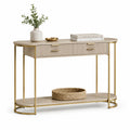 Konsolentisch 140x35x80 cm MDF Stahl Rechteckig Beige Gold mit 2 Schubladen und Ablagefläche