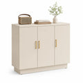 Sideboard Kommode mit Türen MDF Stauraumschrank Metallgriffe Beige Gold 150 x 40 x 85 cm