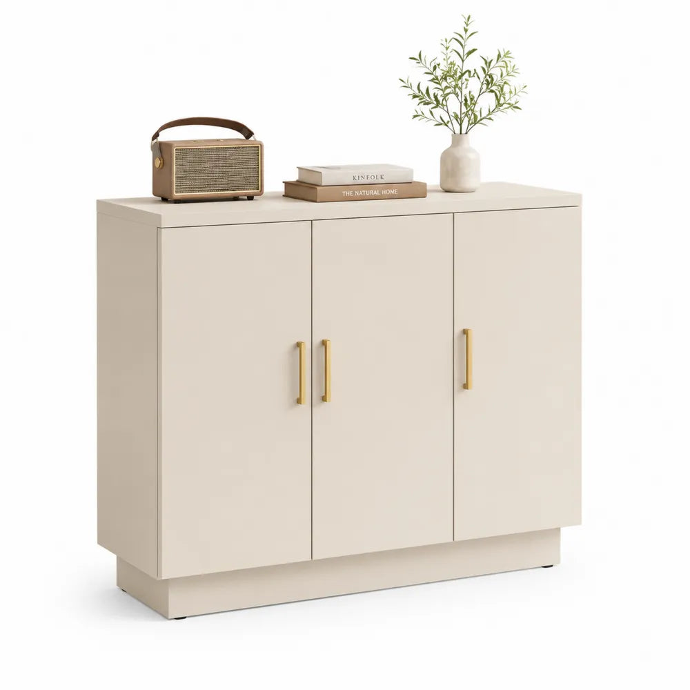 Sideboard Kommode mit Türen MDF Stauraumschrank Metallgriffe Beige Gold 150 x 40 x 85 cm