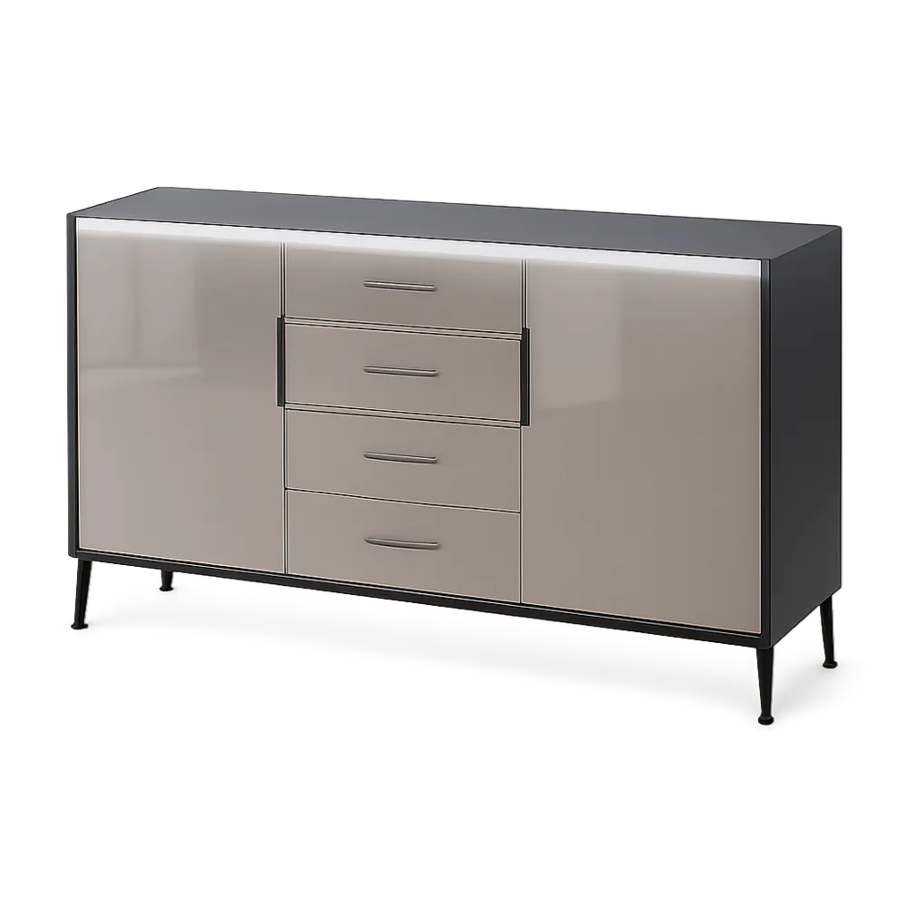 Sideboard mit 2 Türen und 4 Schubladen MDF Holzwerkstoff Metallbeine Beige Schwarz 160 x 40 x 75 cm