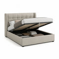 Stauraumbett Doppelbett Polsterbett 160 x 200 cm Stoffbezug Beige mit Bettkasten
