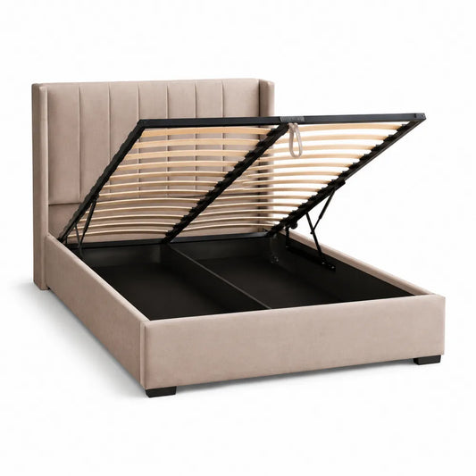 Stauraumbett Polsterbett Doppelbett mit Bettkasten Beige 180 x 200 cm