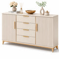 Sideboard Kommode mit Türen Schubladen MDF Rillenfronten Metallbeine Beige Gold 160 x 40 x 80 cm