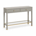 Konsolentisch mit 2 Schubladen 120x35x80 cm MDF Glas Stahl Rechteckig Hellgrau Gold