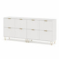 Sideboard Kommode mit Türen MDF Rillenfronten Metallbeine Weiß Gold 240 x 40 x 80 cm