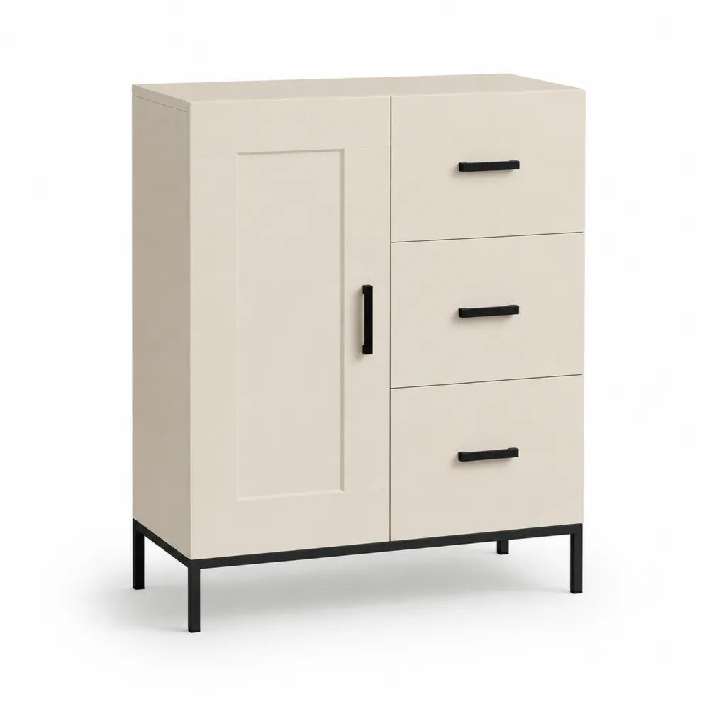 Sideboard Kommode mit Tür Schubladen MDF Metallgestell Beige Schwarz 100 x 40 x 120 cm