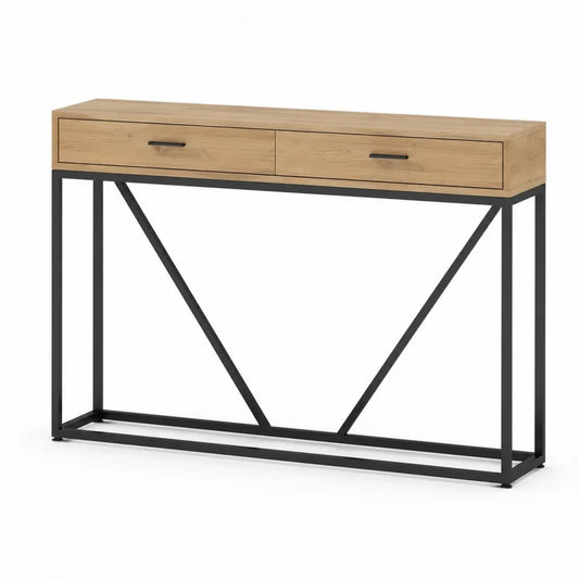 Konsolentisch MDF mit Schubladen Stahlgestell rechteckig Eiche Schwarz 120 x 35 x 80 cm