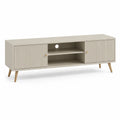 TV Lowboard MDF Rechteckig Beige mit Türen Ablagefach und Holzbeinen 180 x 40 x 55 cm