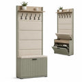 Schuhschrank mit Sitzbank Garderobenpaneel Haken Ablage MDF rechteckig Creme Weiß Eiche 100 x 35 x 180 cm