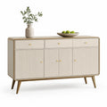 Sideboard mit 4 Türen 3 Schubladen MDF Rillenfront Metallbeine Gold Beige 160 x 40 x 80 cm