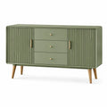 Sideboard Kommode mit Türen Schubladen MDF Rillenfronten Holzbeine Grün Natur 160 x 40 x 80 cm