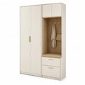 Schuhschrank mit Garderobe Türen Schubladen Sitzfläche MDF rechteckig Cremeweiß Eiche Gold 160 x 35 x 200 cm