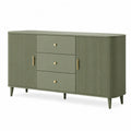 Sideboard mit 2 Türen 3 Schubladen MDF Rillenfronten Metallbeine Grün Gold 160 x 40 x 80 cm