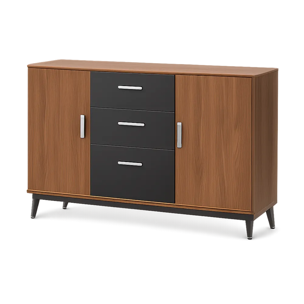 Sideboard Kommode mit Türen Schubladen MDF Holzdekor Metallbeine Braun Schwarz 160 x 40 x 80 cm