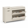 Schuhschrank mit Sitzbank Klappen Schubladen MDF rechteckig Weiß 120 x 35 x 50 cm